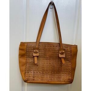 Unisa weaved leather tote bag natural leather